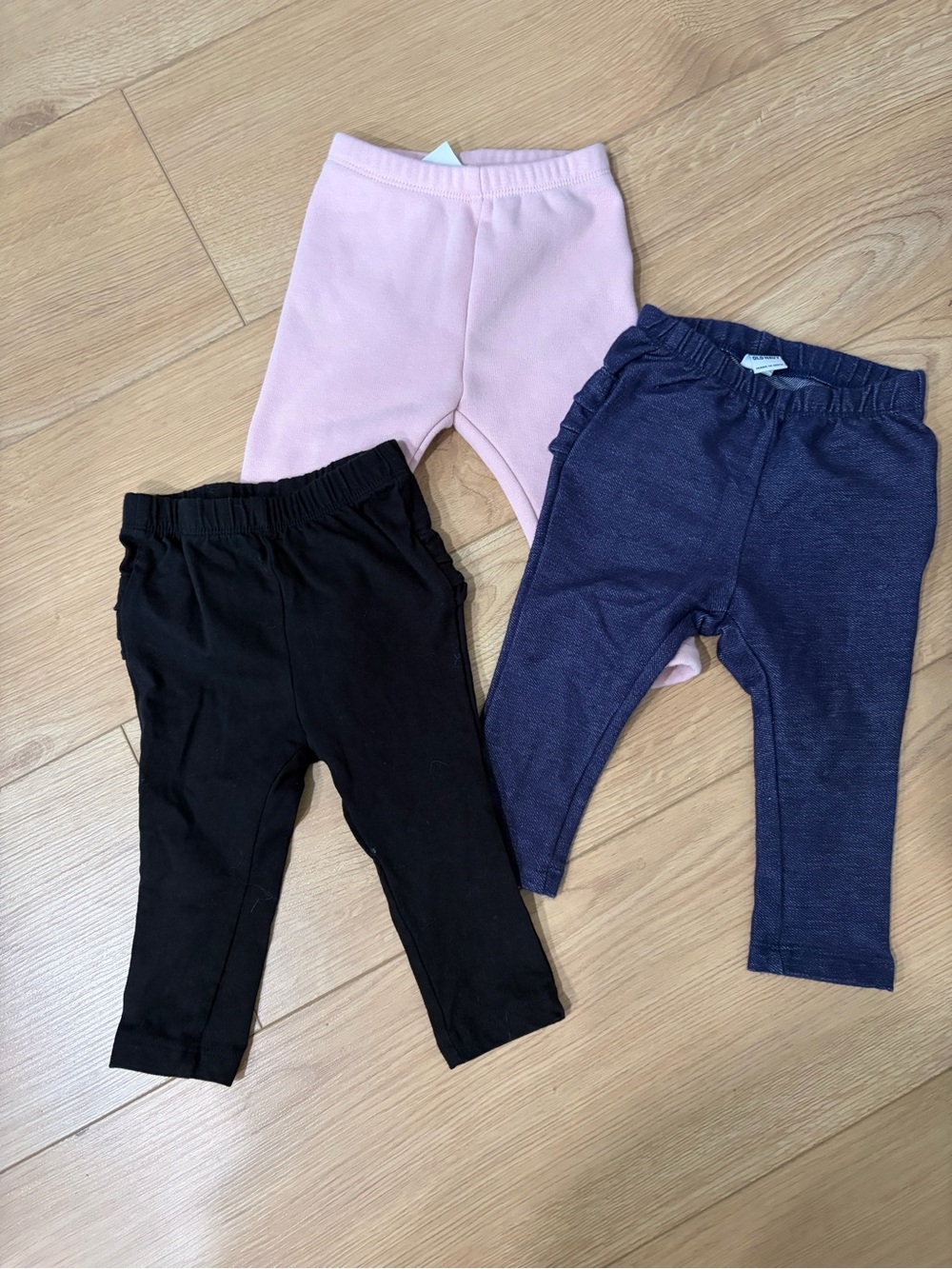 Baby Leggings Trio — Pink, Black & Navy (jeans)